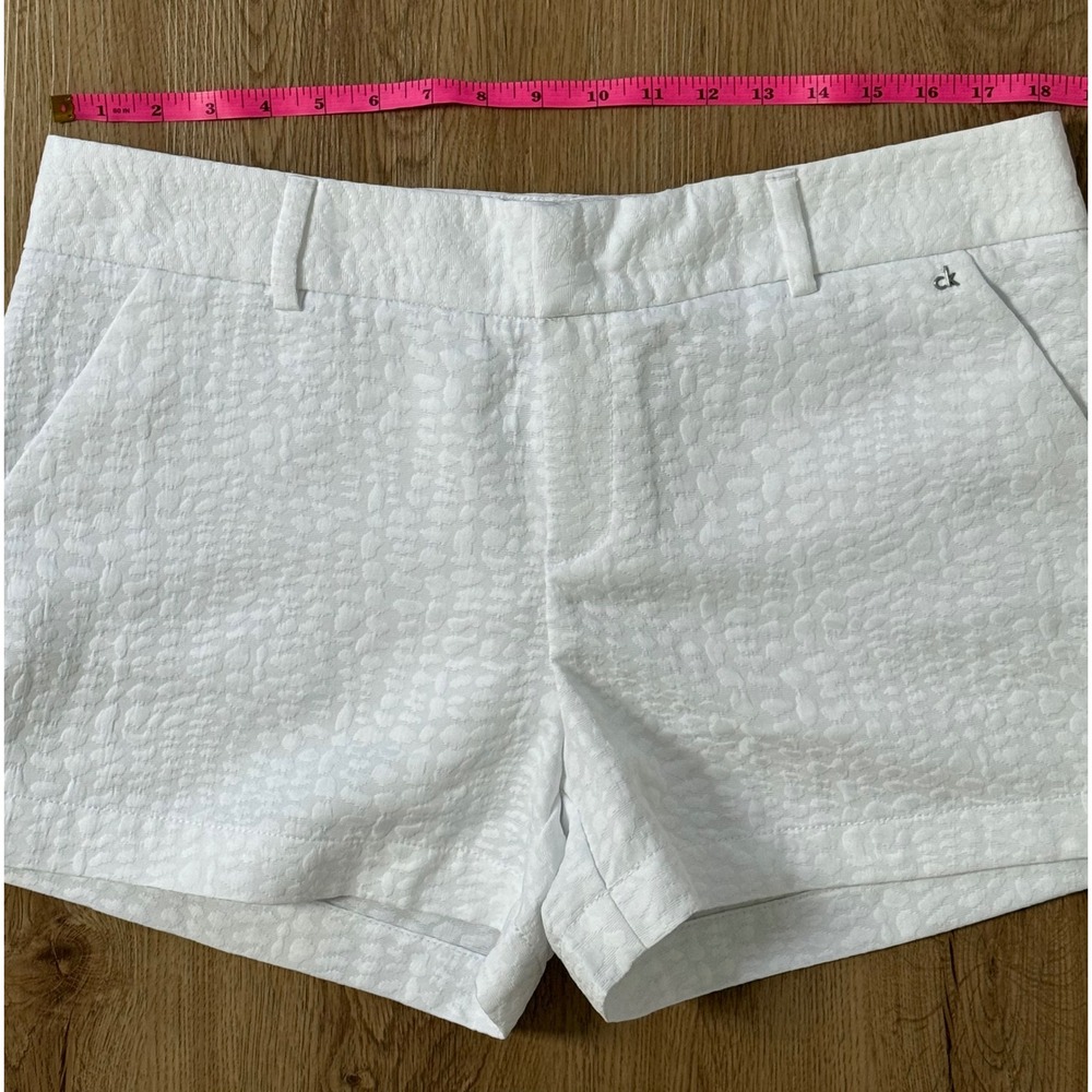 Calvin Klein Women's White Textured Shorts Size 14 Career‎ Casual Pockets NWT - Picture 10 of 13